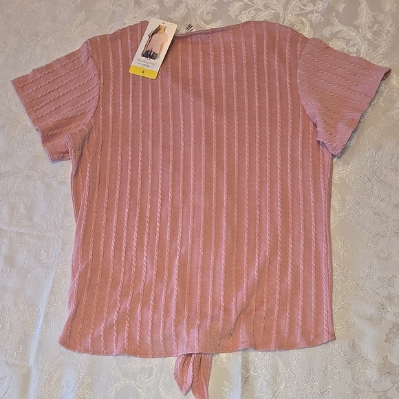 B54. New Weatherproof Pink Short Sleeve Button Down Shirt Ribbed Tie Front Small - Picture 3 of 5